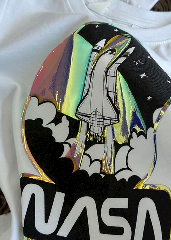 Çocuk Beyaz NASA Baskılı Sweatshirt - Görsel 2