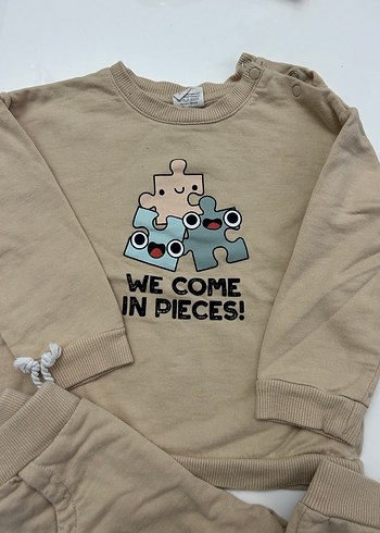 Bebek Erkek Bej Puzzle Baskılı Takım - Görsel 2