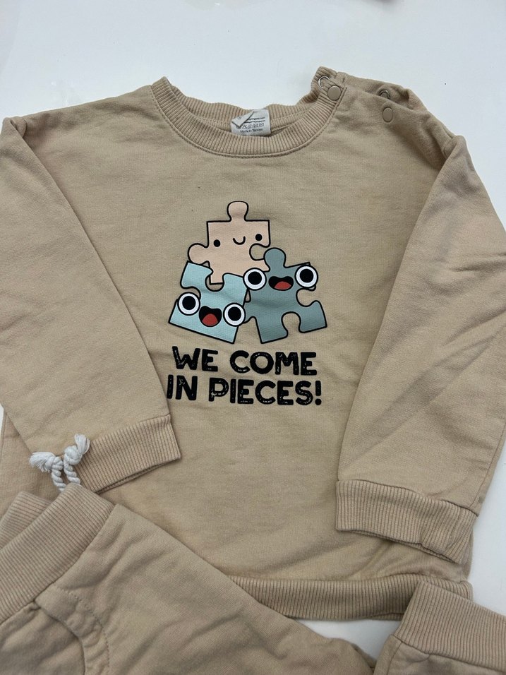 Bebek Erkek Bej Puzzle Baskılı Takım - Görsel 2