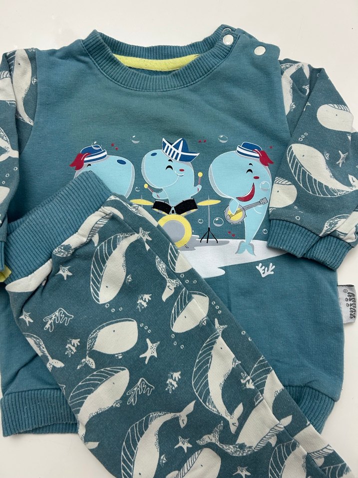 Mavi Baskılı Erkek Bebek Örme Takım - Görsel 2