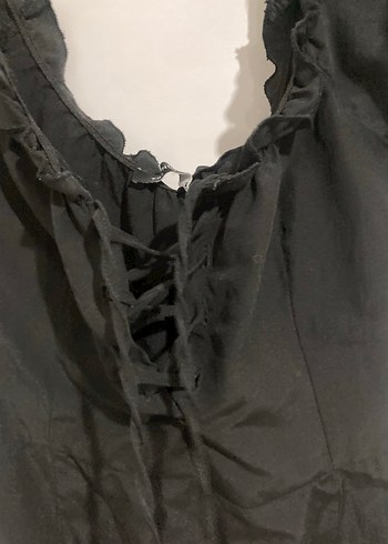 Siyah V Yakalı Drapeli Midi Elbise - Görsel 3