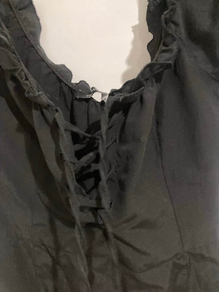 Siyah V Yakalı Drapeli Midi Elbise - Görsel 3