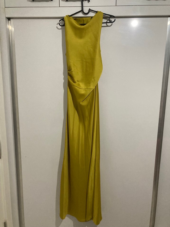 YAĞ YEŞİLİ Drapeli Kadın Elbise - Görsel 4