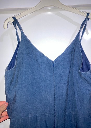 Lacivert Keten Midi Tulum V Yaka - Görsel 3