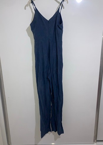 Lacivert Keten Midi Tulum V Yaka - Görsel 2