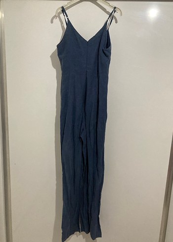 Lacivert Keten Midi Tulum V Yaka - Görsel 4