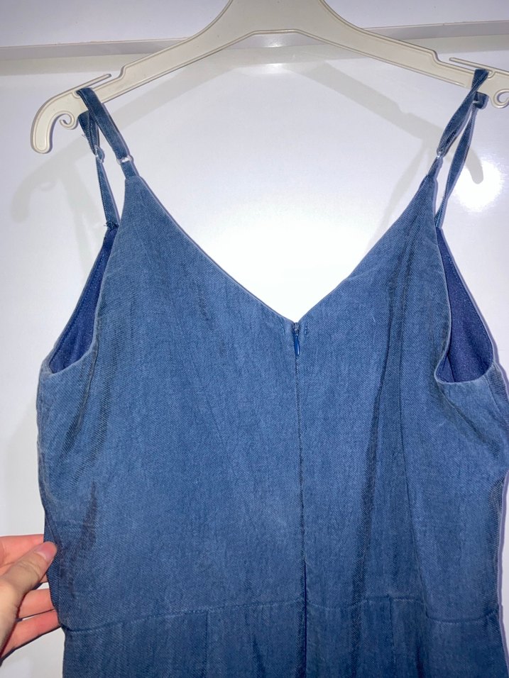 Lacivert Keten Midi Tulum V Yaka - Görsel 3