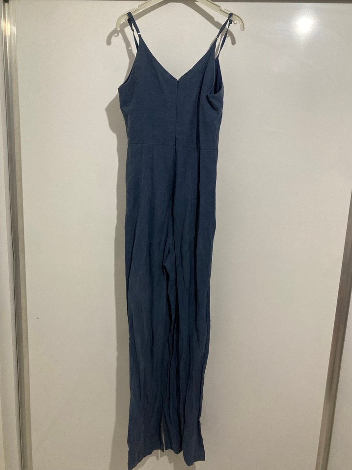 Lacivert Keten Midi Tulum V Yaka - Görsel 4