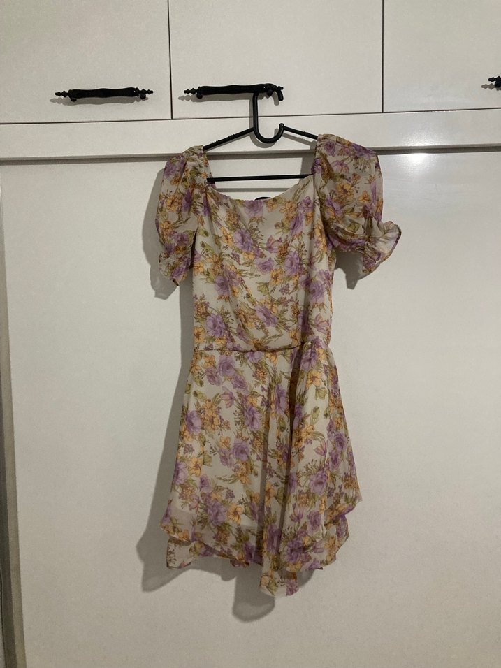 Bohem V Yaka Çiçekli Uzun Elbise - Görsel 2