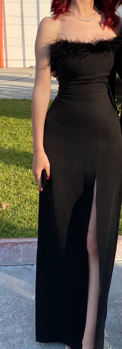 Siyah Tüylü Straplez Uzun Elbise - Görsel 2