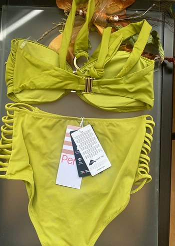 Sarı Mini Bikini Takımı, Bağlamalı ve Tokalı - Görsel 4