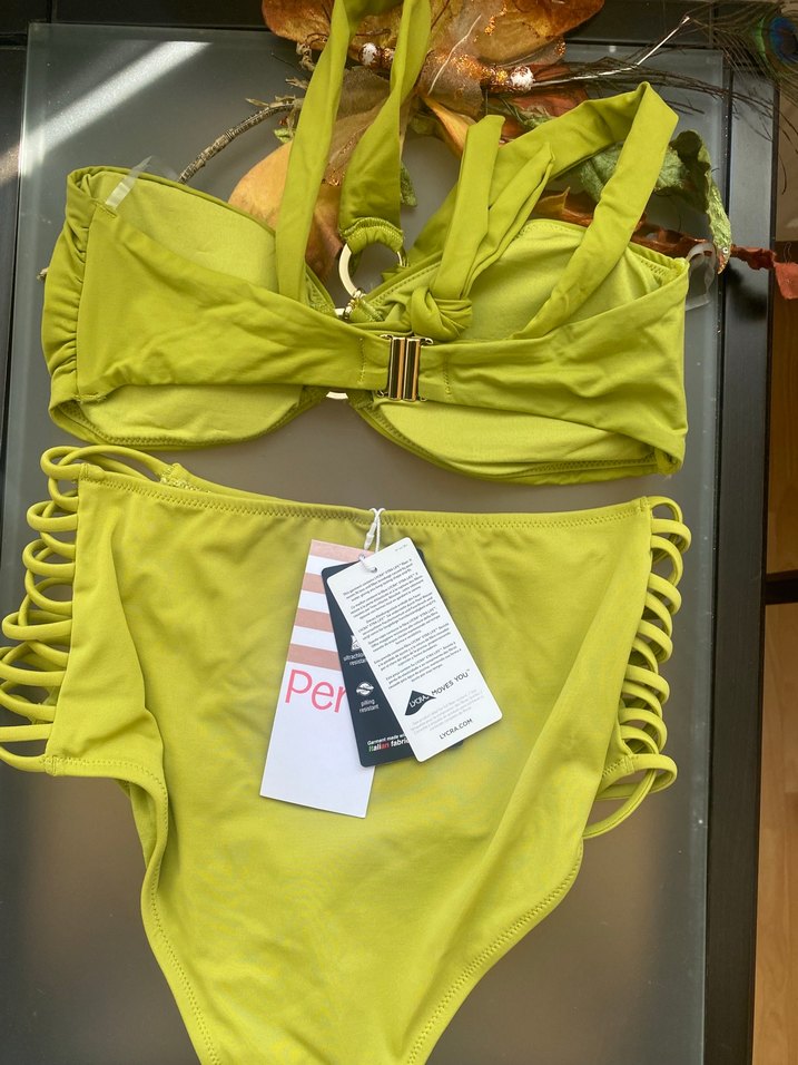 Sarı Mini Bikini Takımı, Bağlamalı ve Tokalı - Görsel 4