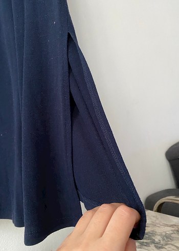 Lacivert Bağlama Desenli Uzun Hamile Elbisesi - Görsel 6