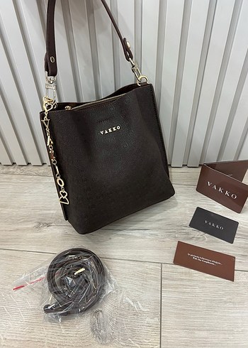 Vakko CHARMLİ Zincir Detaylı Kahverengi Deri Çanta - Görsel 4