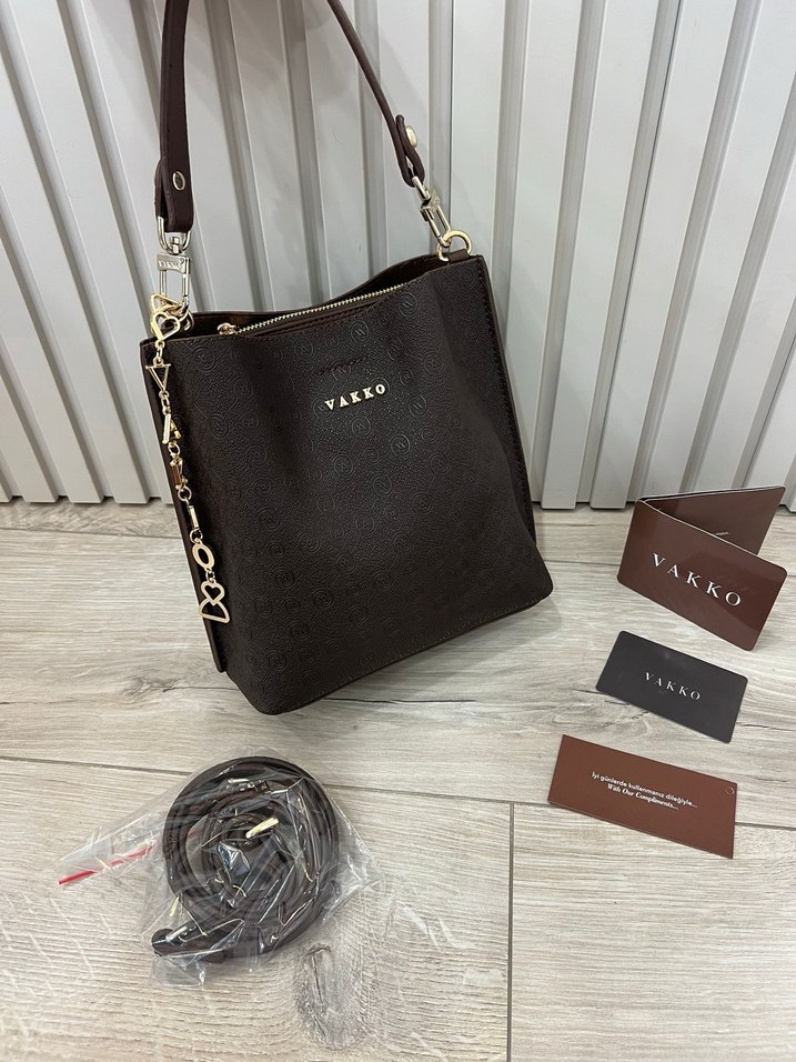Vakko CHARMLİ Zincir Detaylı Kahverengi Deri Çanta - Görsel 4