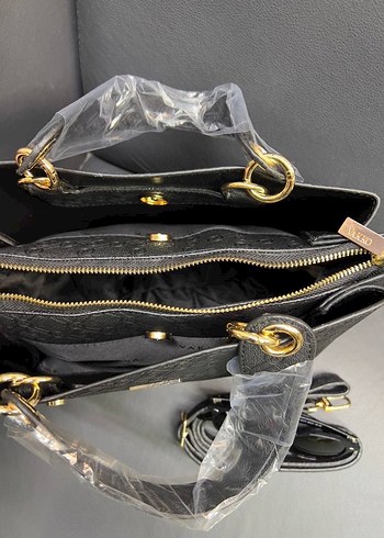 Vakko Klasik Desenli Siyah Deri Kadın Çanta - Görsel 8