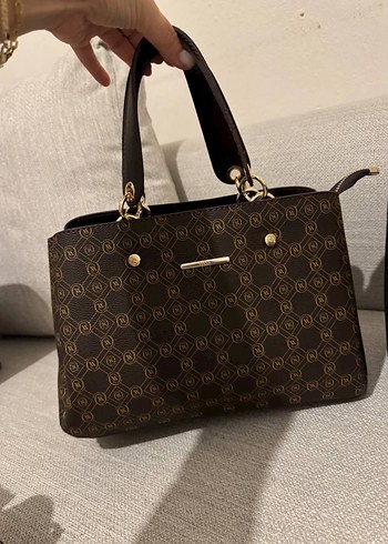 Vakko Klasik Desenli Siyah Deri Kadın Çanta - Görsel 6