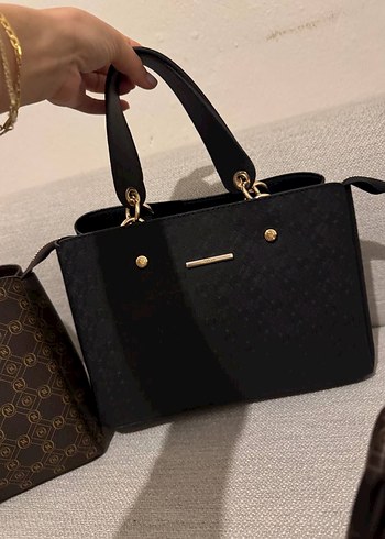 Vakko Klasik Desenli Siyah Deri Kadın Çanta - Görsel 7