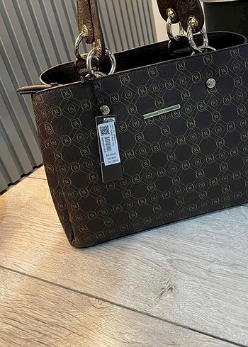 Vakko Klasik Desenli Siyah Deri Kadın Çanta - Görsel 9