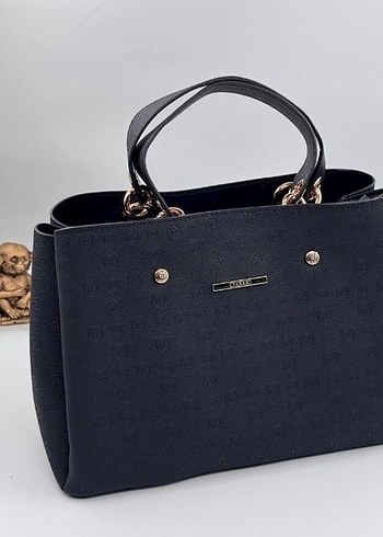 Vakko Klasik Desenli Siyah Deri Kadın Çanta - Görsel 2