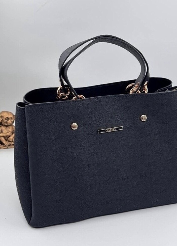 Vakko Klasik Desenli Siyah Deri Kadın Çanta - Görsel 2