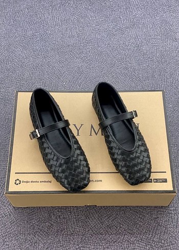 Kahverengi Örgü Desenli Tokalı Kadın Babet BEYMEN - Görsel 4