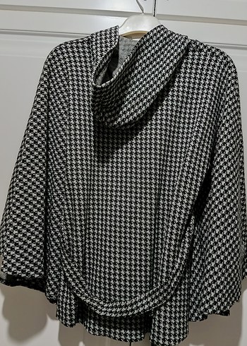 Düğmeli Gri Ekose Kadın Panço - Görsel 2