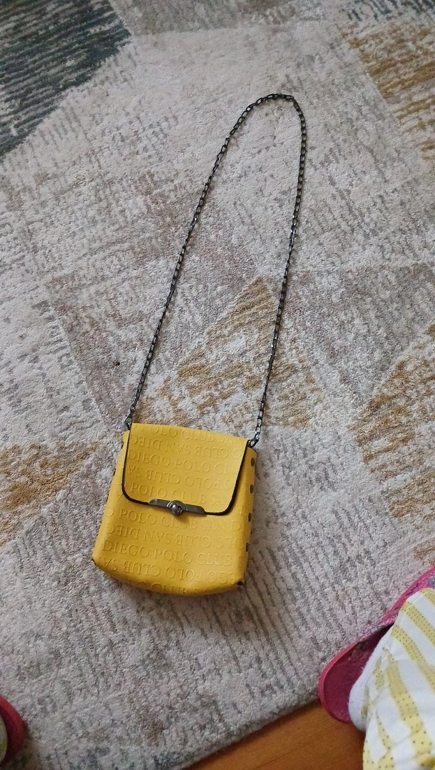 Zincir Detaylı Sarı Deri Kadın Çanta - Görsel 2