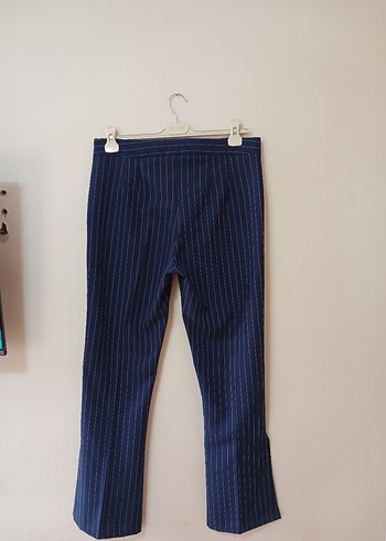 Lacivert Çizgili Kadın Kumaş Pantolon - Görsel 3