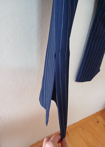 Lacivert Çizgili Kadın Kumaş Pantolon - Görsel 4