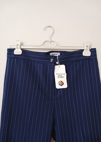 Lacivert Çizgili Kadın Kumaş Pantolon - Görsel 2