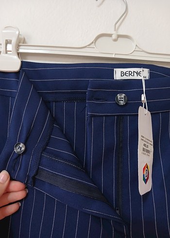 Lacivert Çizgili Kadın Kumaş Pantolon - Görsel 6