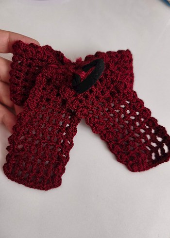 Bordo Örgü Fiyonk Saç Aksesuarı - Görsel 2