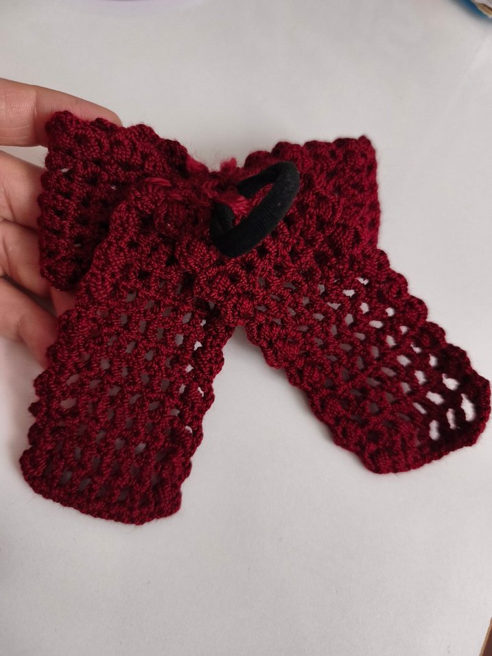 Bordo Örgü Fiyonk Saç Aksesuarı - Görsel 2