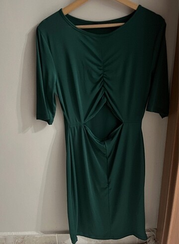 xl Beden Göbek detaylı zümrüt yeşili elbise
