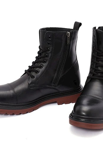 Erkek Siyah Fermuarlı Bağcıklı Deri Bot DERİMOD - Görsel 2