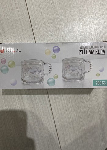 Sedefli Boncuk Kulplu 2'li Cam Kupa 280 cc - Görsel 3