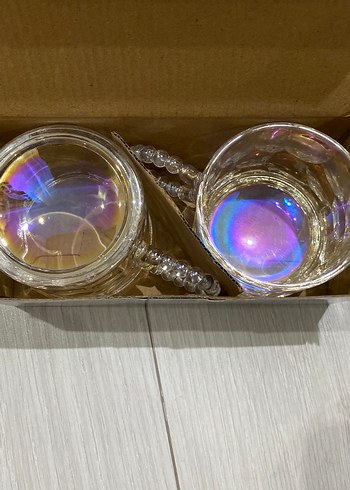 Sedefli Boncuk Kulplu 2'li Cam Kupa 280 cc - Görsel 4