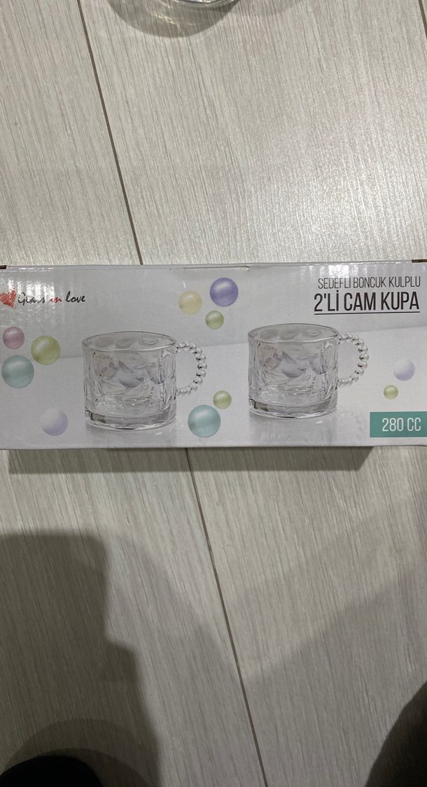 Sedefli Boncuk Kulplu 2'li Cam Kupa 280 cc - Görsel 3