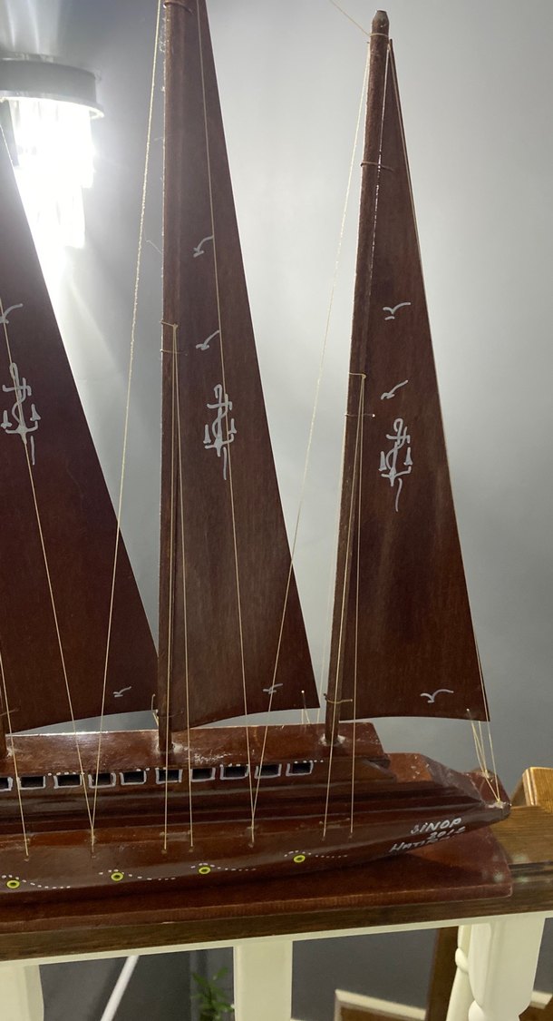 Koyu Kahverengi Ahşap Yelkenli Maket - Görsel 3