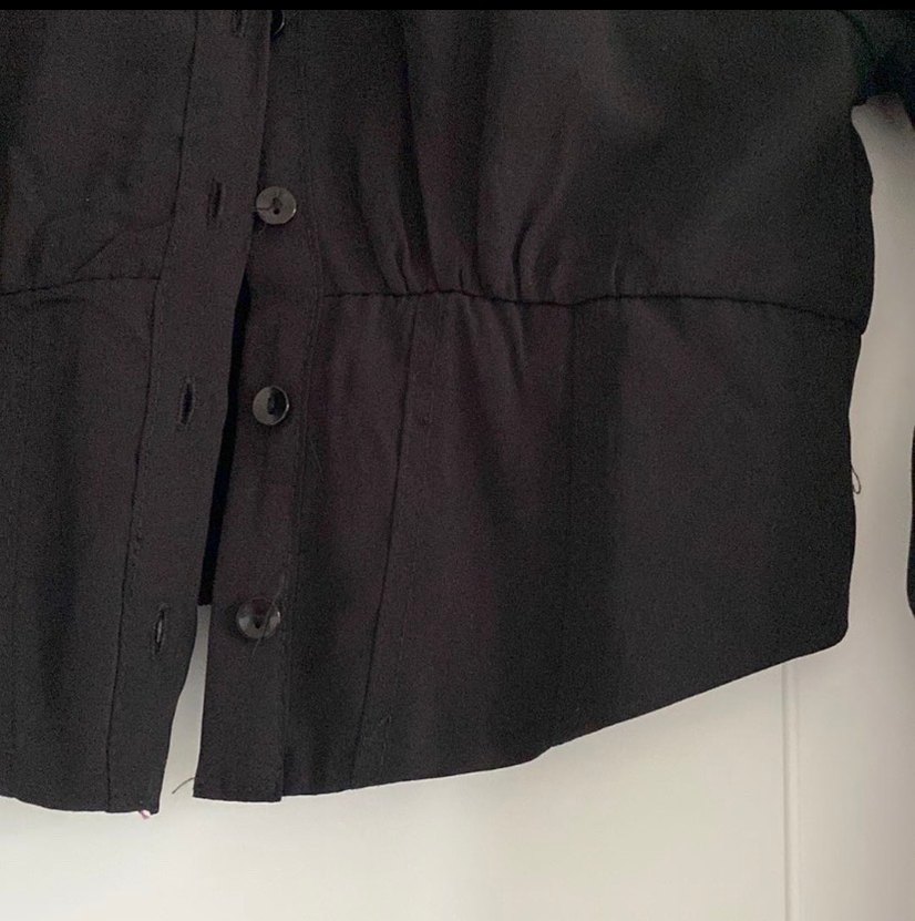 Düğmeli Siyah Keten Mini Kadın Gömlek - Görsel 4