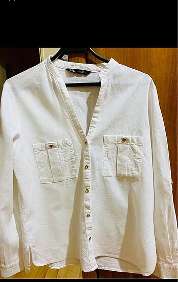 Zara Kıvrık Kollu Keten Karışımlı Gömlek - Görsel 5