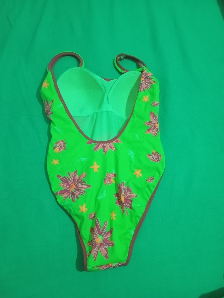 Yeşil Çiçek Desenli İnce Askılı Mayo - Görsel 2