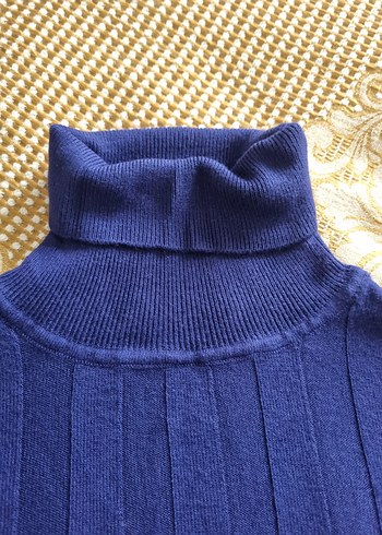 Mavi Boğazlı Örgü Kadın Kazak - Görsel 3