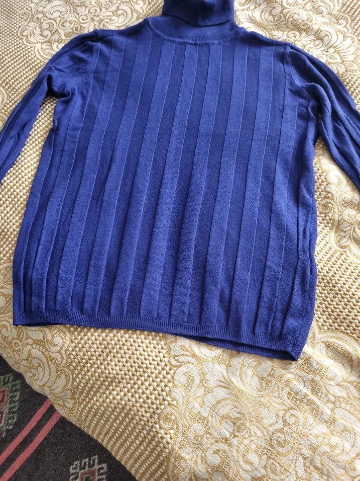 Mavi Boğazlı Örgü Kadın Kazak - Görsel 2