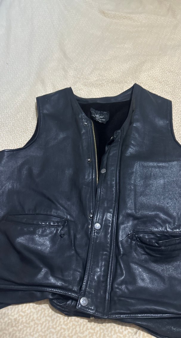 Erkek Siyah Deri Kolsuz Biker Yelek - Görsel 3