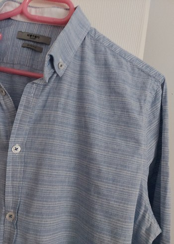 Erkek Mavi Gri Pamuklu Uzun Kollu Gömlek - Görsel 2