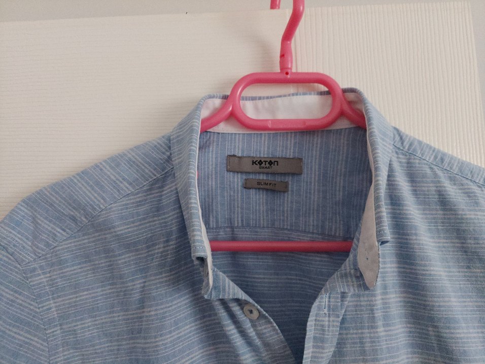 Erkek Mavi Gri Pamuklu Uzun Kollu Gömlek - Görsel 3