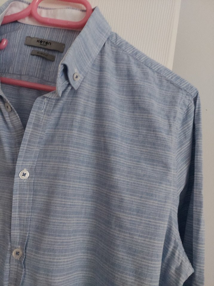 Erkek Mavi Gri Pamuklu Uzun Kollu Gömlek - Görsel 2