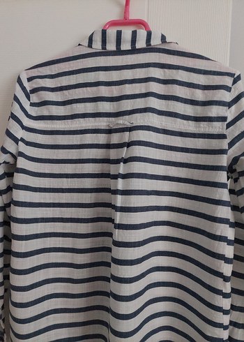 Kadın Gri Çizgili Pamuklu Gömlek - Görsel 2